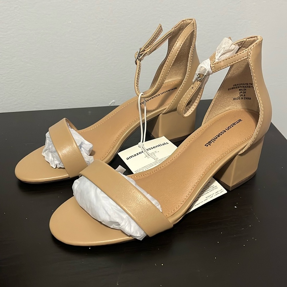 NEW Amazon Essentials Two Strap Heeled Sandal